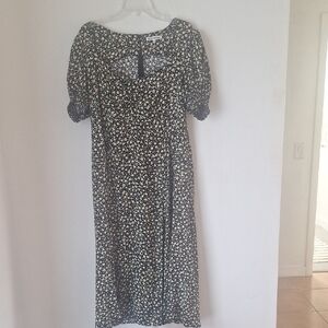 Reformation Black and Cream Floral Midi Dress